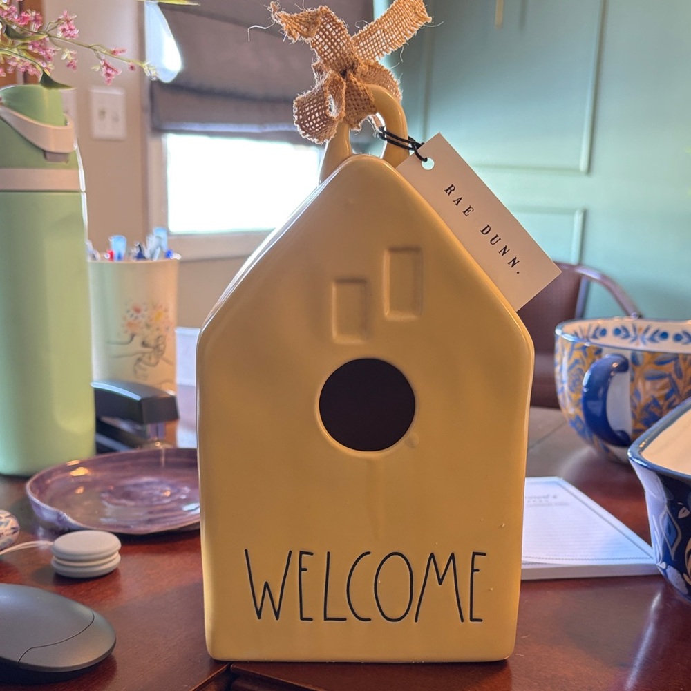 Rae Dunn Yellow Birdhouse with Welcome Sign